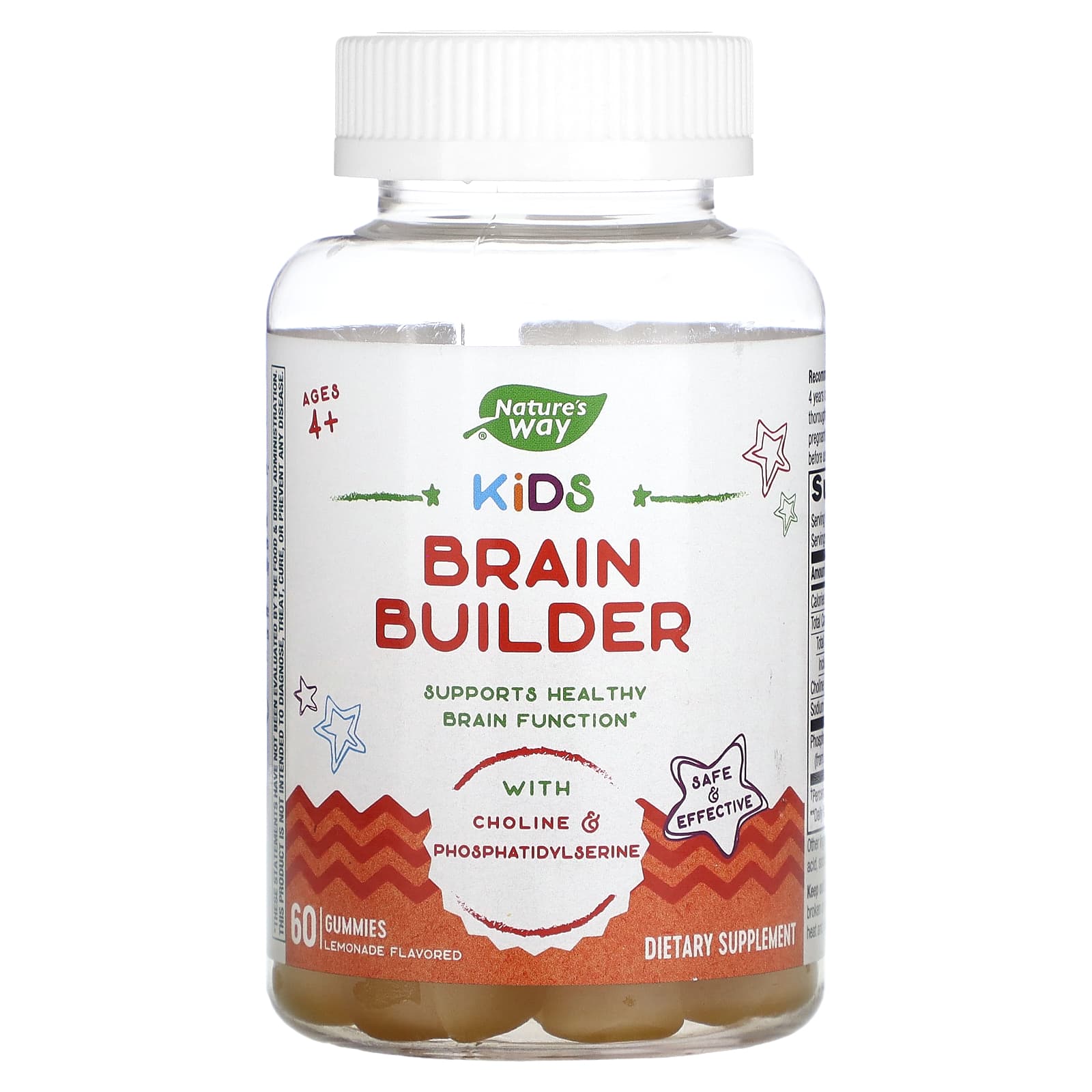 Підтримка функцій мозку Nature's Way Kids Brain Builder для дітей від 4 років смак лимонаду, 60 жувальних цукерок (NWY-13882)