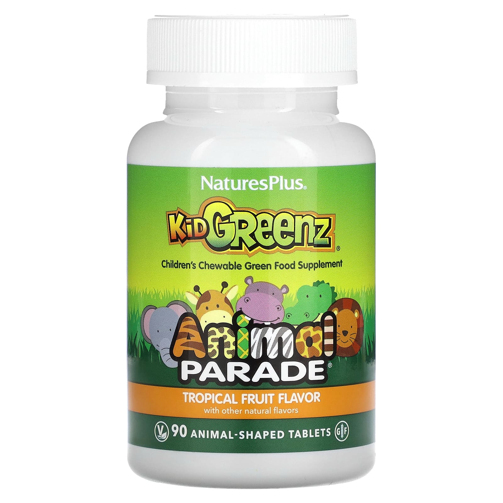 Суперфуд для дітей Nature's Plus Kid Greenz Animal Parade смак тропічних фруктів, 90 жувальних таблеток у формі тварин (NAP-29968)