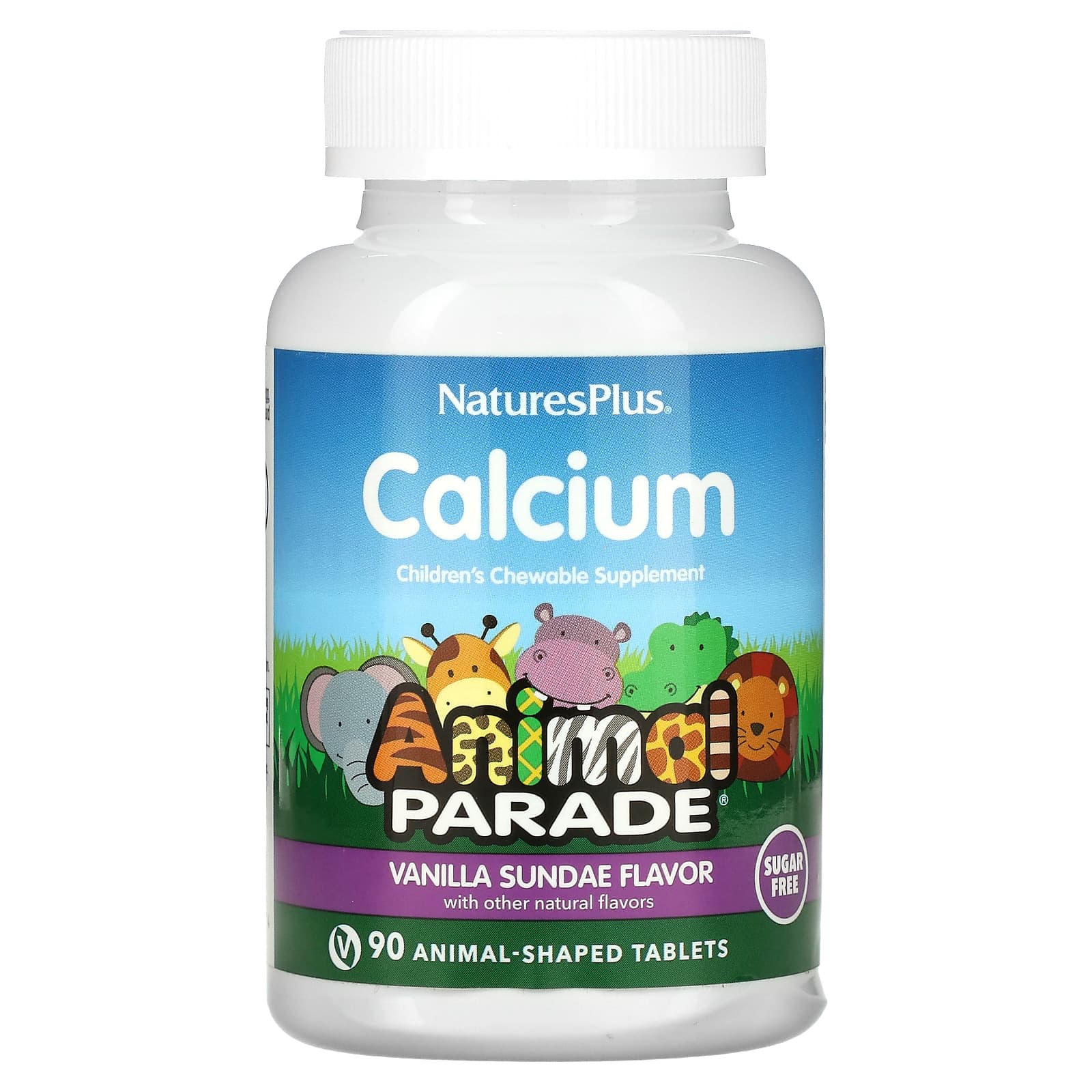 Кальцій для дітей Nature's Plus Calcium Children's Chewable Animal Parade ваніль без цукру, 90 жувальних таблеток у формі тварин (NAP-29921)