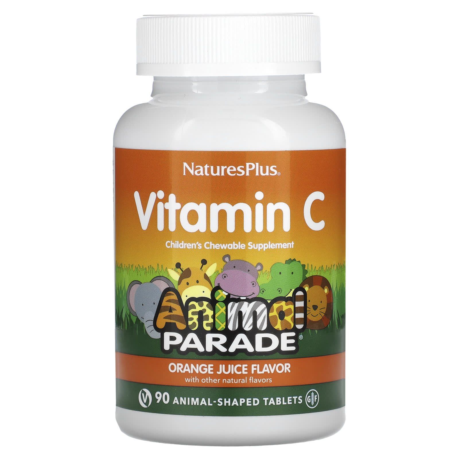 Вітамін С Nature's Plus Children's Chewable Vitamin C Animal Parade апельсиновий смак, 90 жувальних цукерок (NAP-29998)