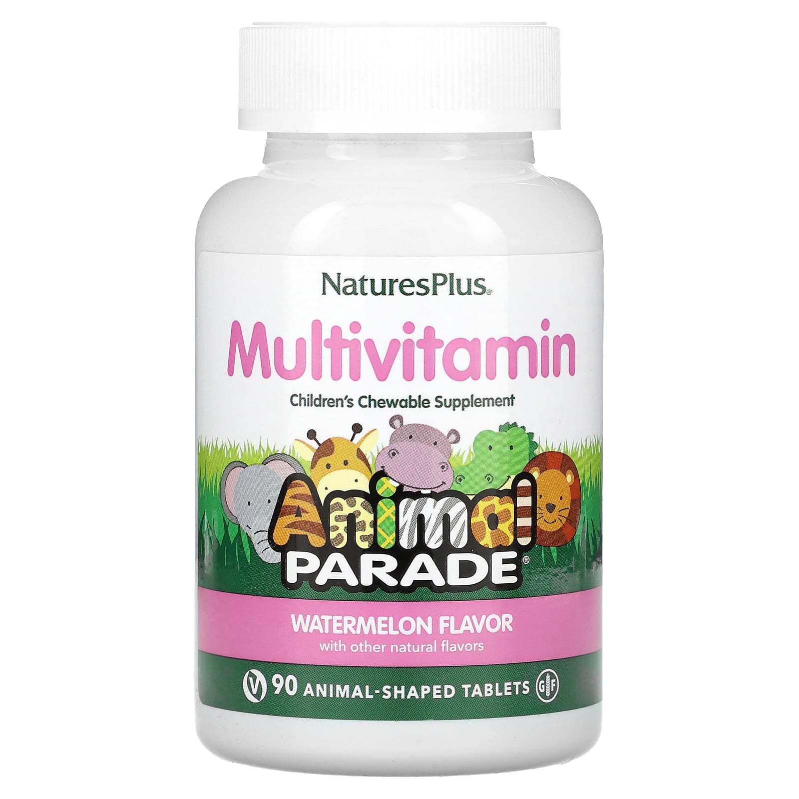 Мультивітаміни та мінерали для дітей Natures Plus Animal Parade Multivitamin смак кавуна, 90 жувальних цукерок у формі тварин (NAP-29990)