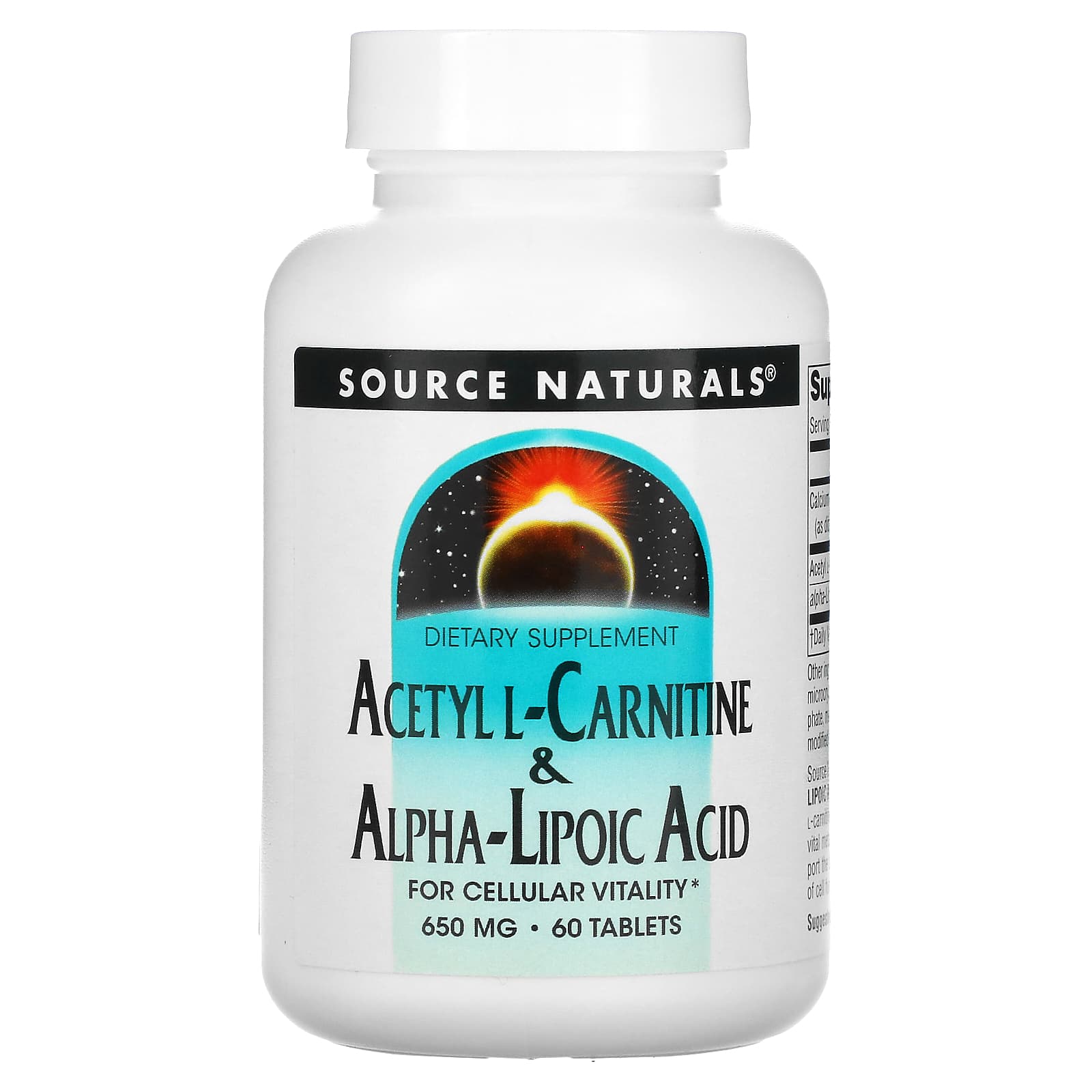 Ацетил карнітин + альфа-ліпоєва кислота Source Naturals Acetyl L-Carnitine & Alpha Lipoic Acid 650 мг, 60 таблеток ()SNS-01799