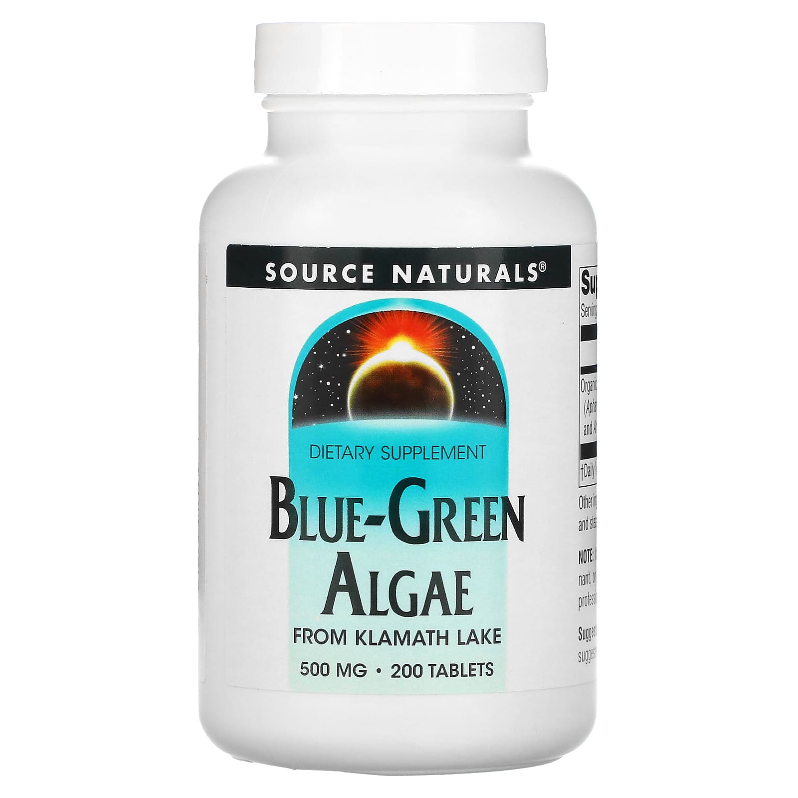 Синьо-зелені водорості Source Naturals Blue-Green Algae 500 мг, 200 таблеток (SNS-00173)
