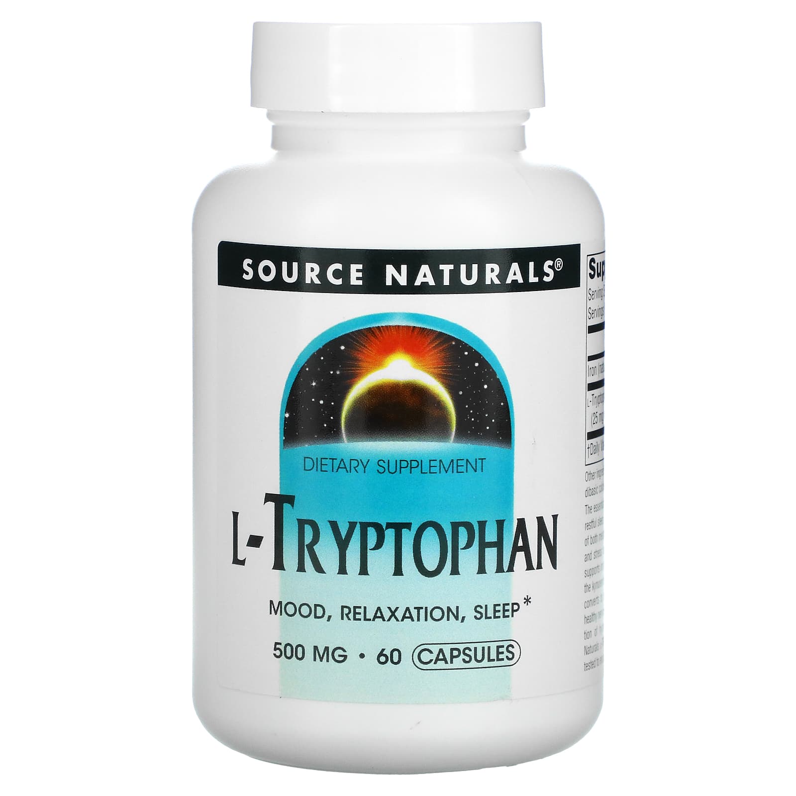 Триптофан Source Naturals L-Tryptophan 500 мг, 60 капсул (SNS-01984)