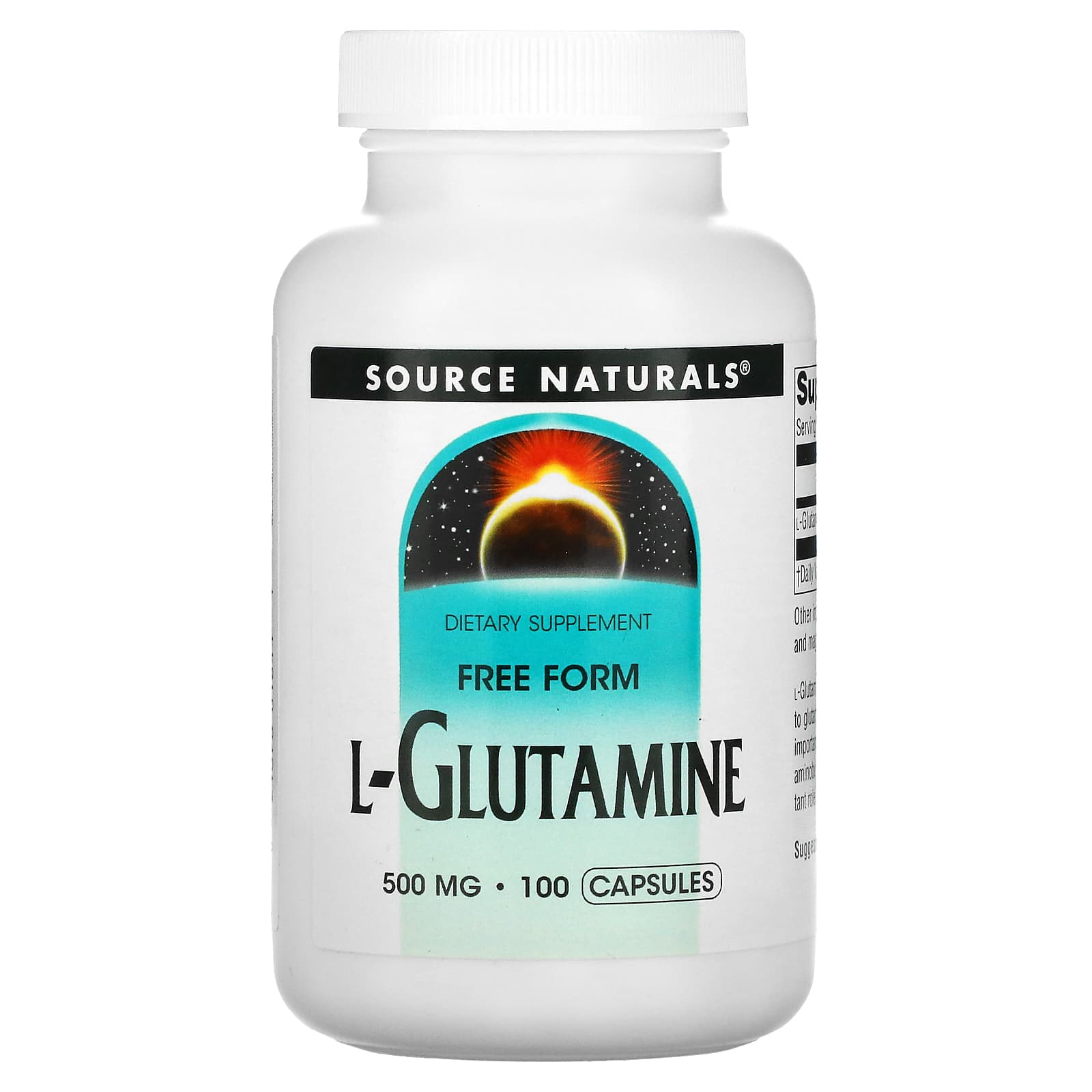 Глутамін Source Naturals L-Glutamine 500 мг, 100 капсул (SNS-01644)