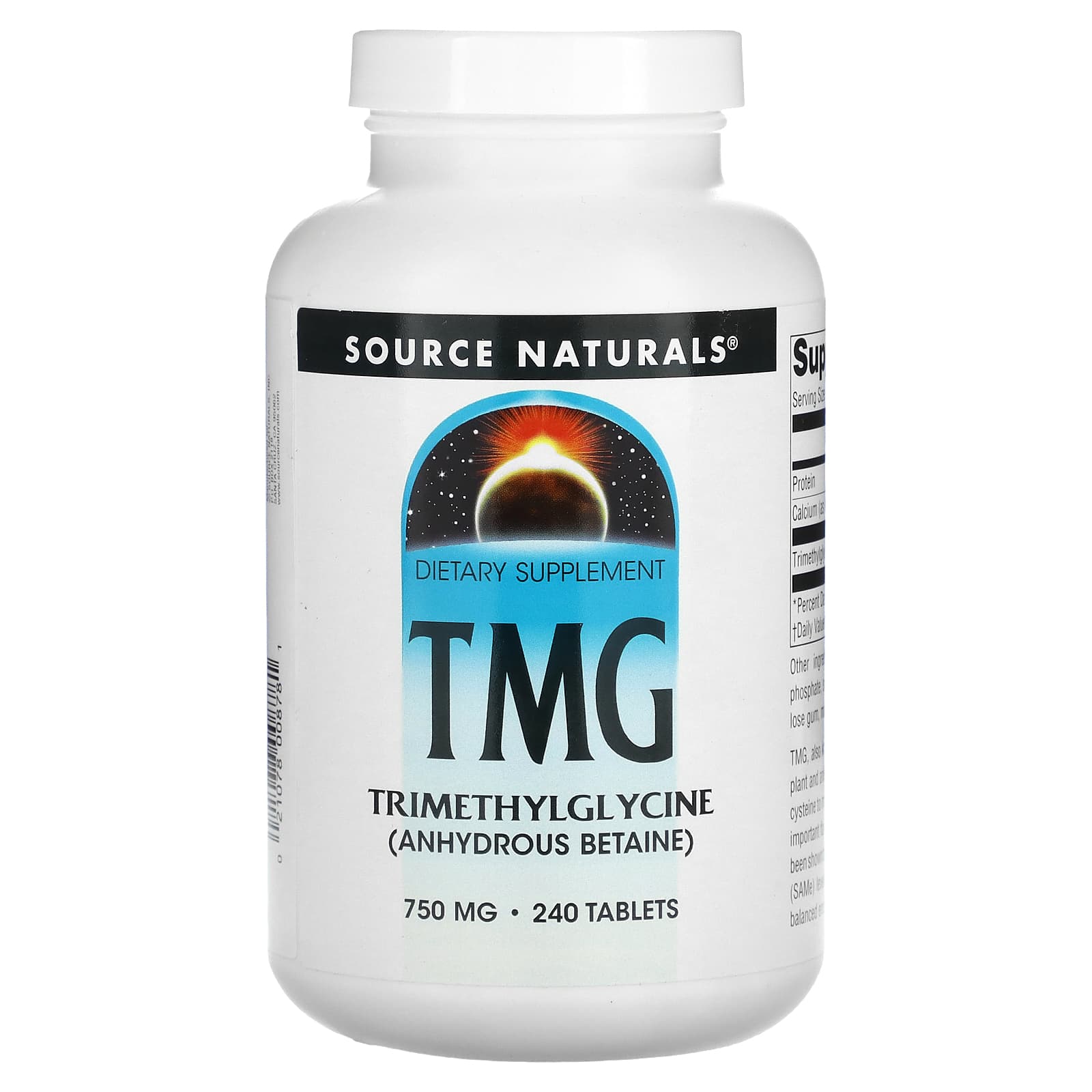 Триметилгліцин Source Naturals (ТМГ) TMG 750 мг, 240 таблеток (SNS-00878)