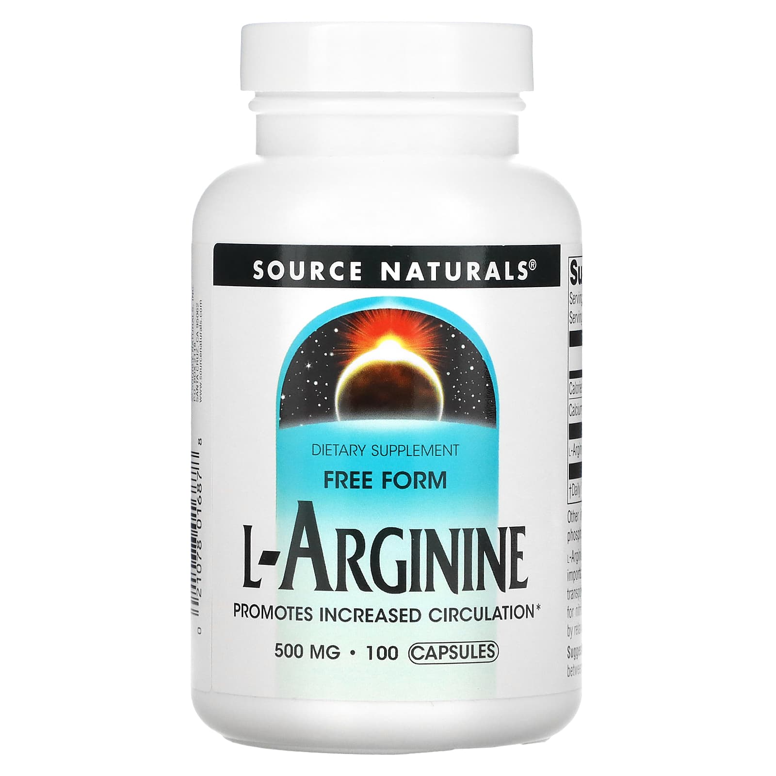 Аргінін Source Naturals L-Arginine вільна форма 500 мг, 100 капсул. (SNS-01687)
