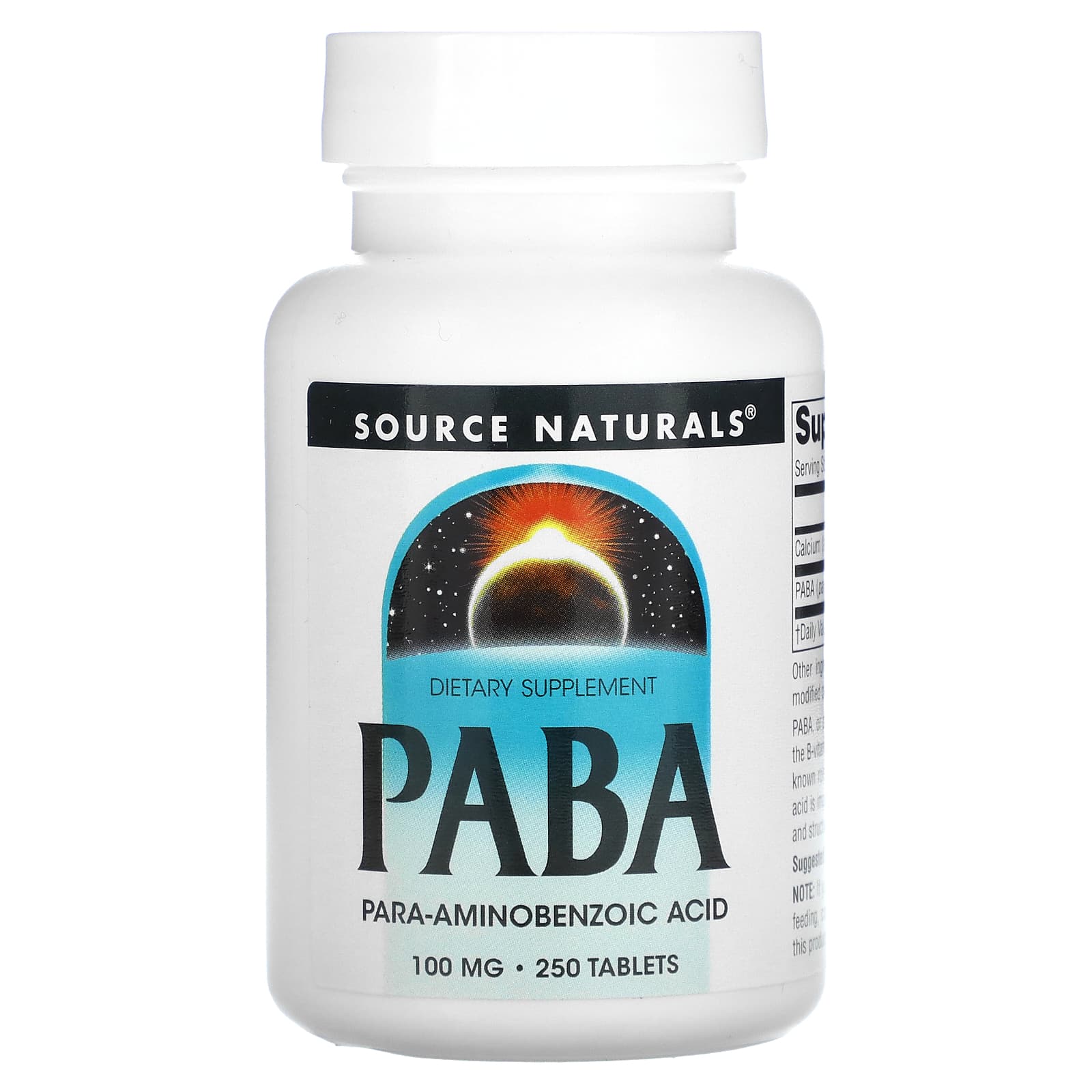 ПАБК Source Naturals (пара-амінобензойна кислота) PABA 100 мг, 250 таблеток (SNS-00508)