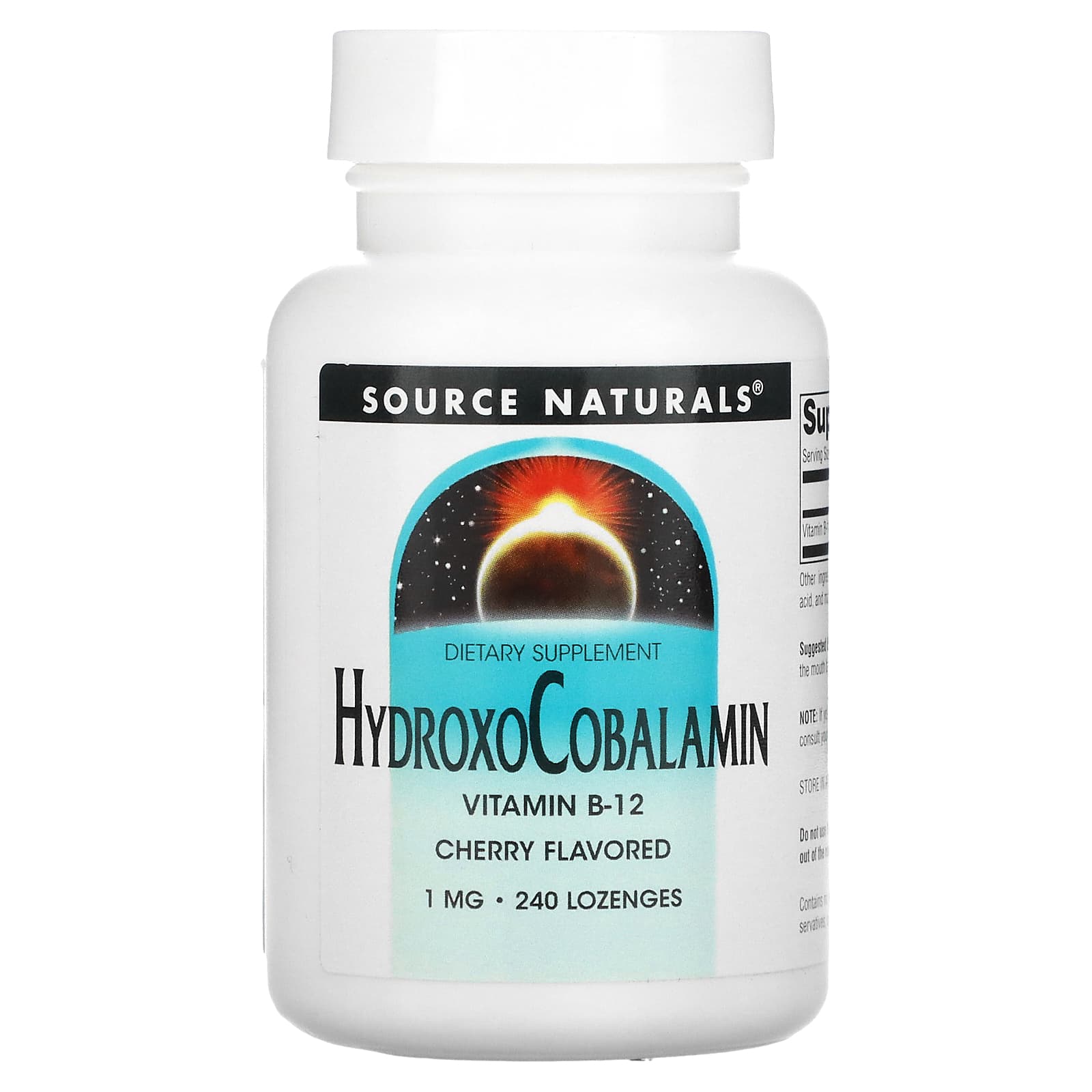 Вітамін В-12 Source Naturals (гідроксікобаламін) HydroxoCobalamin смак вишні 1 мг, 240 таблеток для розсмоктування (SNS-02656)