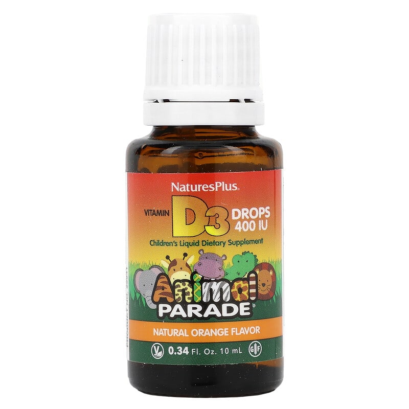 Вітамін D3 в краплях Nature's Plus Vitamin D3 Liquid Drops Animal Parade апельсиновий смак 200 МО, 10 мл (NAP-29941)