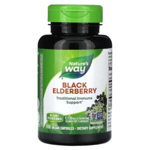 Чорна бузина Nature's Way Black Elderberry 1150 мг, 100 веганських капсул (575 мг у капсулі)(NWY-12440)