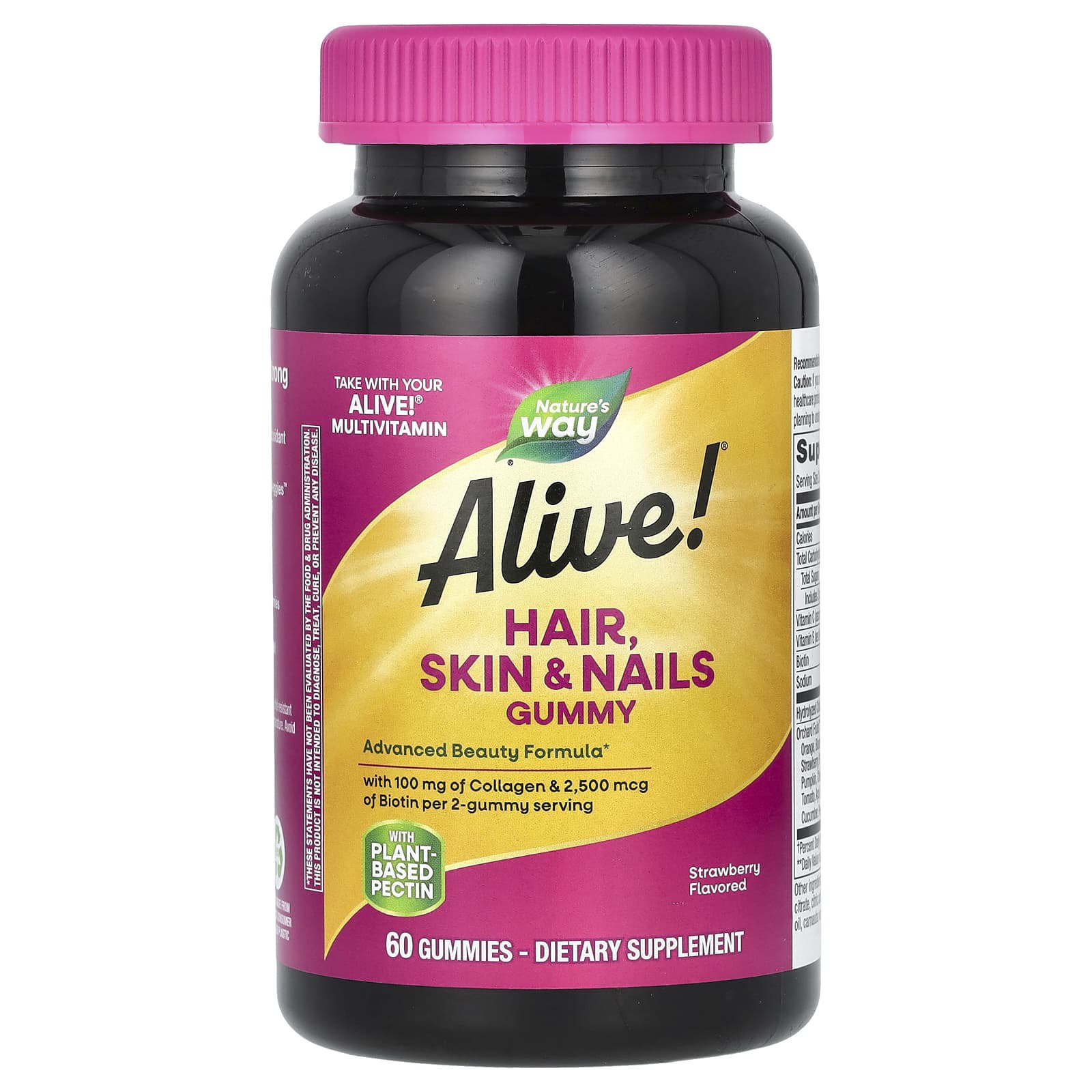 Мультивітаміни для волосся, шкіри та нігтів Nature's Way, Alive! полуниця, 60 жувальних цукерок (NWY-11534)