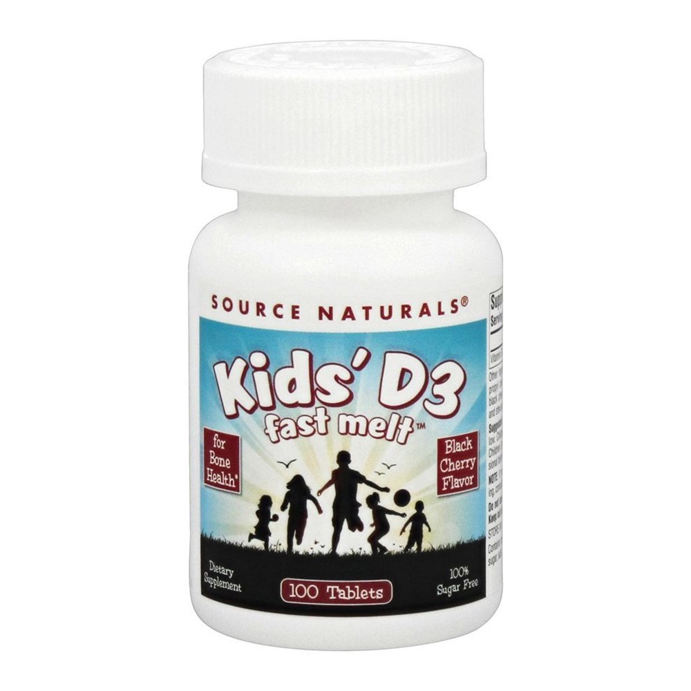 Вітамін Д3 для дітей Source Naturals Kids D-3 400 IU смак чорної вишні, 100 швидкорозчинних таблеток (SNS-02636)