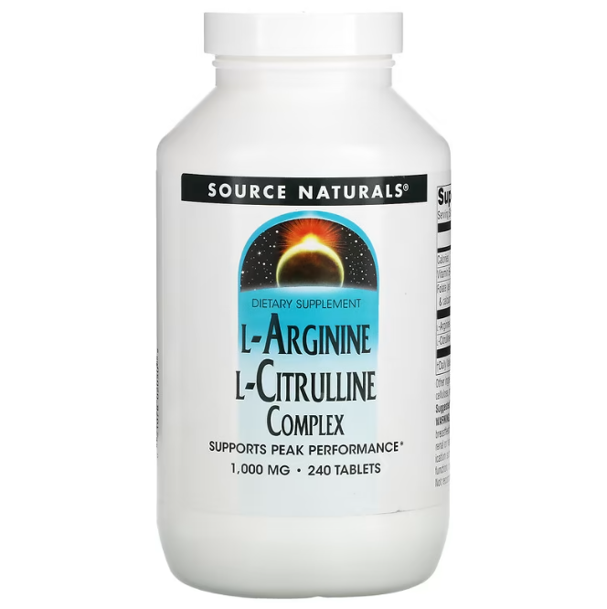 Аргінін, цитрулін (амінокислоти) Source Naturals L-Arginine L-Citrulline комплекс 1000 мг, 240 таблеток (SNS-02050)