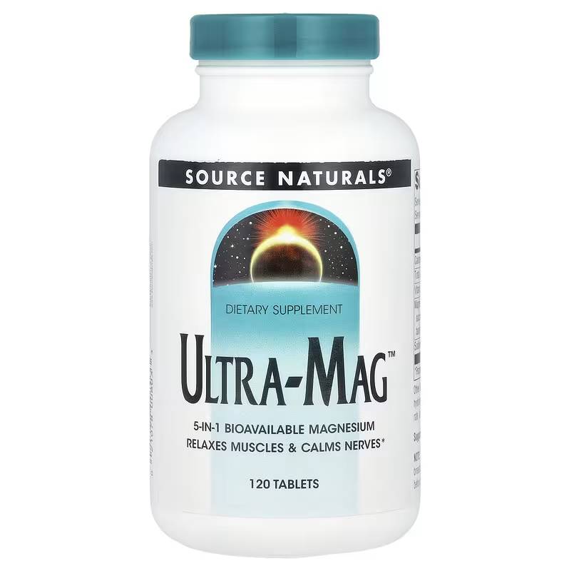 Магній ультра, розслаблює м'язи та заспокоює нерви Source Naturals Ultra-Mag 5-в-1, 120 таблеток