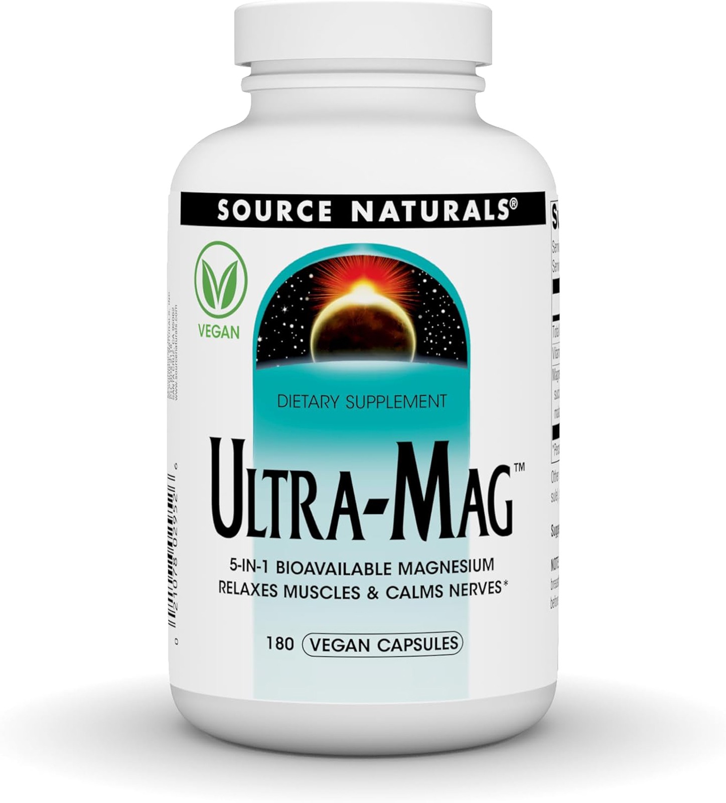 Магній ультра Source Naturals Ultra-Mag 5-в-1 розслаблює м'язи та заспокоює нерви, 180 веганських капсул (SNS-02952)