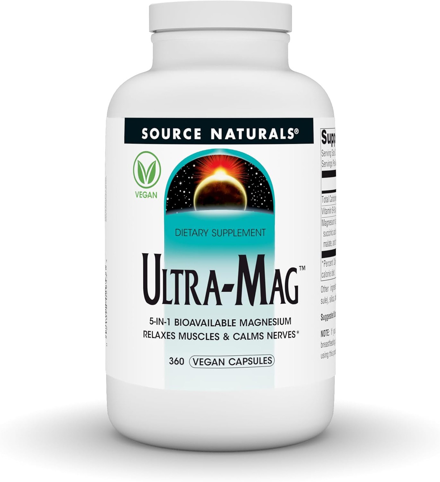 Магній ультра Source Naturals Ultra-Mag 5-в-1 розслаблює м'язи та заспокоює нерви, 360 веганських капсул (SNS-02953)