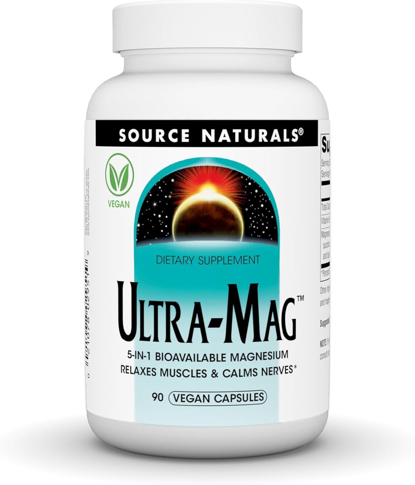 Магній ультра, Ultra-Mag, Source Naturals, 5-в-1, розслаблює м'язи та заспокоює нерви, 90 веганських капсул (SNS-02951)
