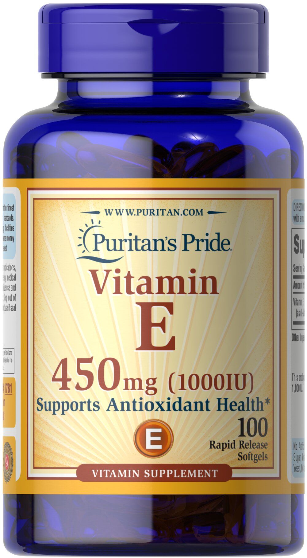 Вітамін Е Puritan's Pride Vitamin E 450 мг (1000 МО), 100 капсул (PTP-11781)