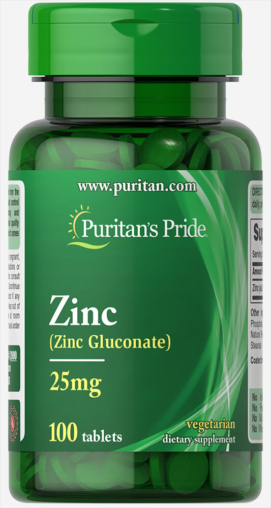 Цинк глюконат Puritan's Pride Zinc 25 мг, 100 таблеток (PTP-12000)