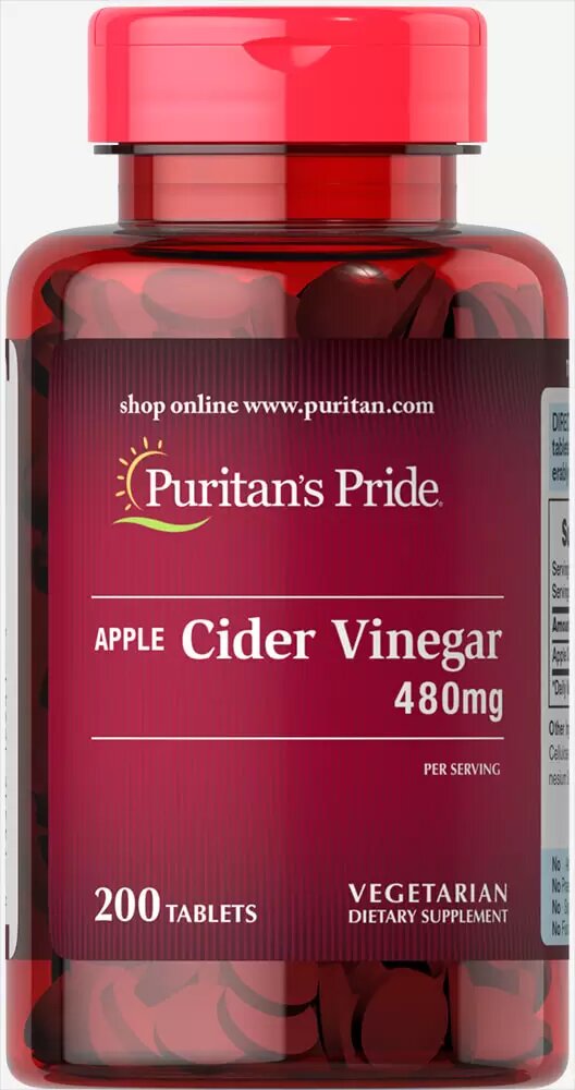 Яблучний оцет Puritan's Pride Apple Cider Vinegar 480 мг, 200 таблеток (PTP-12941)