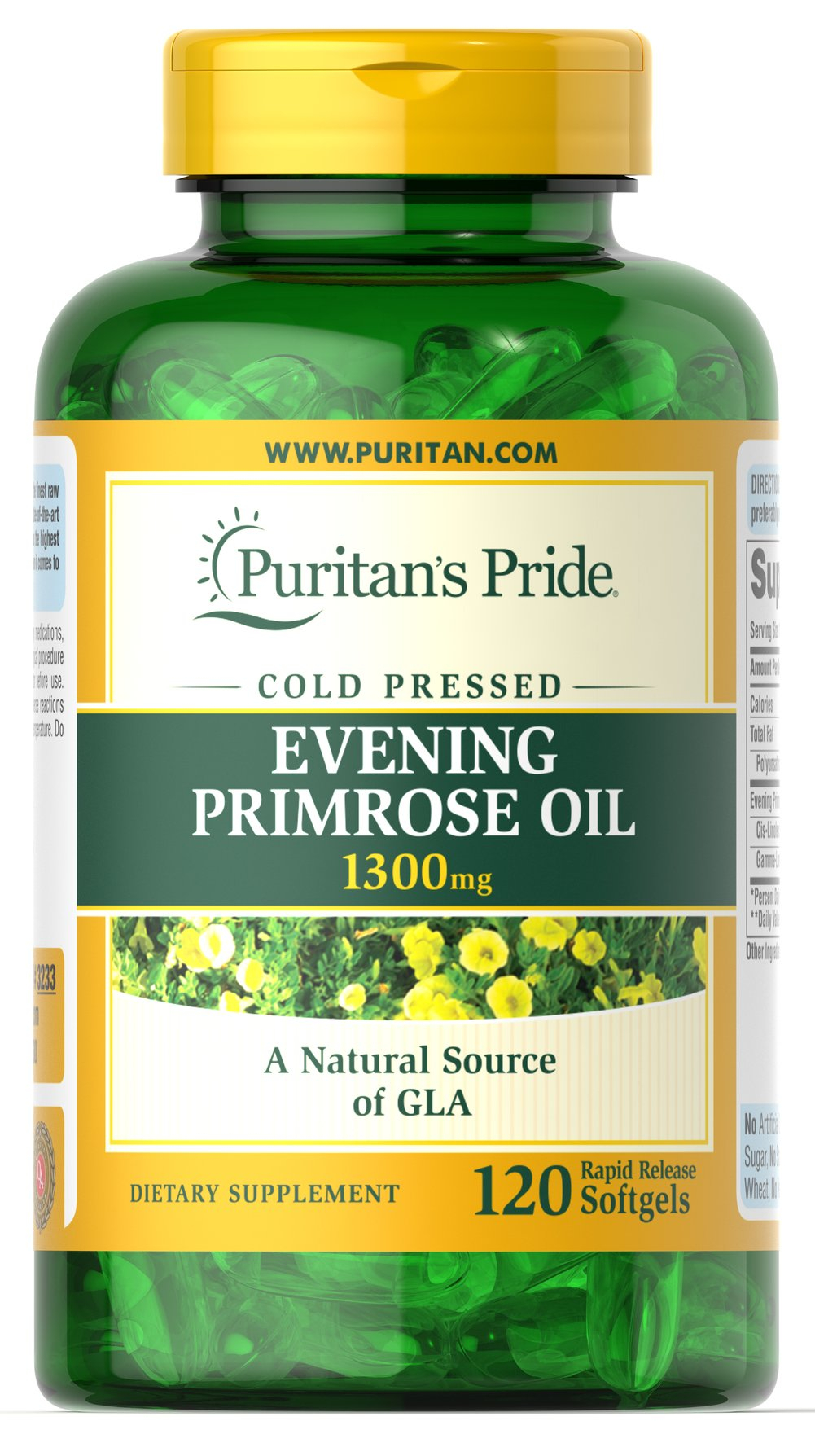 Олія вечірньої примули з ГЛК Puritan's Pride Evening Primrose Oil 1300 мг, 120 гелевих капсул (PTP-13233)