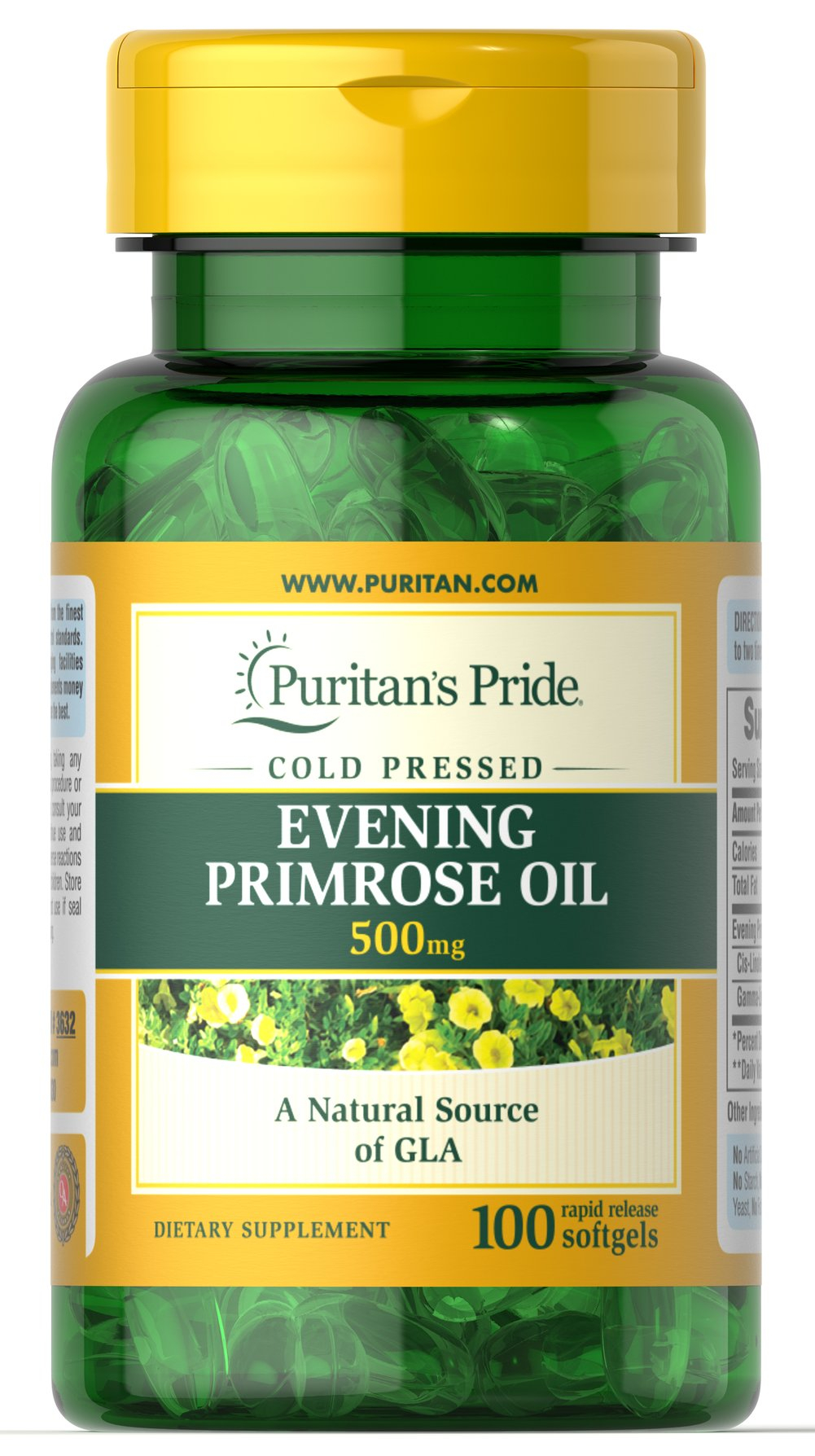 Олія вечірньої примули з ГЛК Puritan's Pride Evening Primrose Oil 500 мг, 100 гелевих капсул (PTP-13632)