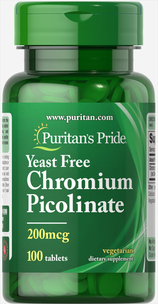 Хром піколінат Puritan's Pride Chromium Picolinate без дріжджів 200 мкг, 100 таблеток (PTP-16390)