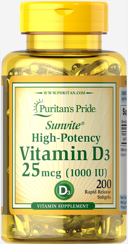 Вітамін Д3 Puritan's Pride Vitamin D3 1000 МО, 200 капсул (PTP-15606)
