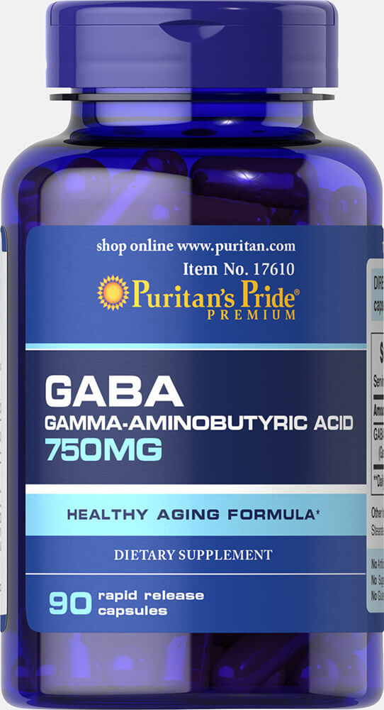 ГАМК Puritan's Pride (гамма-аміномасляна кислота) GABA 750 мг, 90 капсул (PTP-17610)