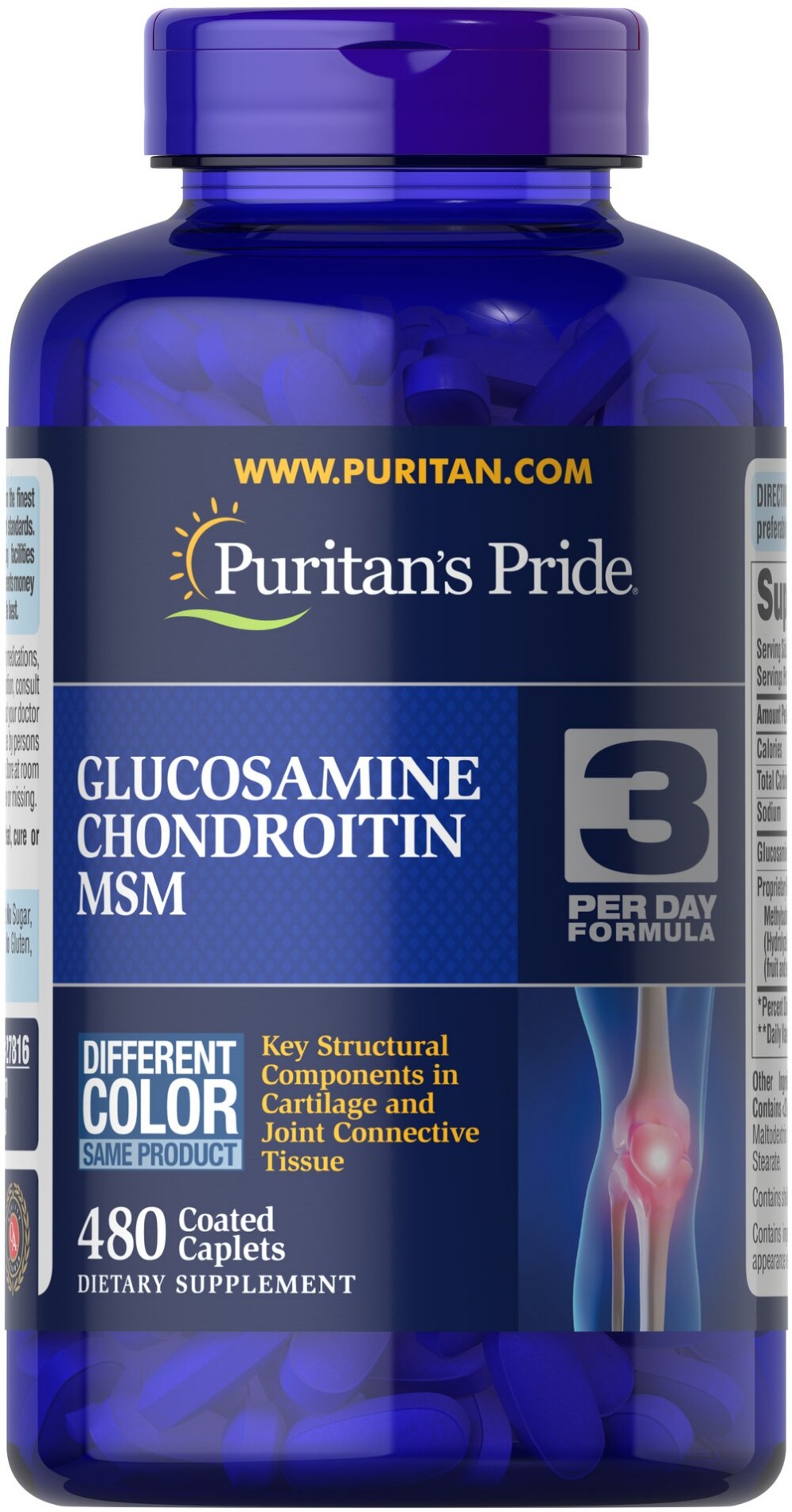 Глюкозамін хондроїтин і МСМ Puritan's Pride Double Strength Glucosamine Chondroitin MSM, 480 капсул (PTP-27816)