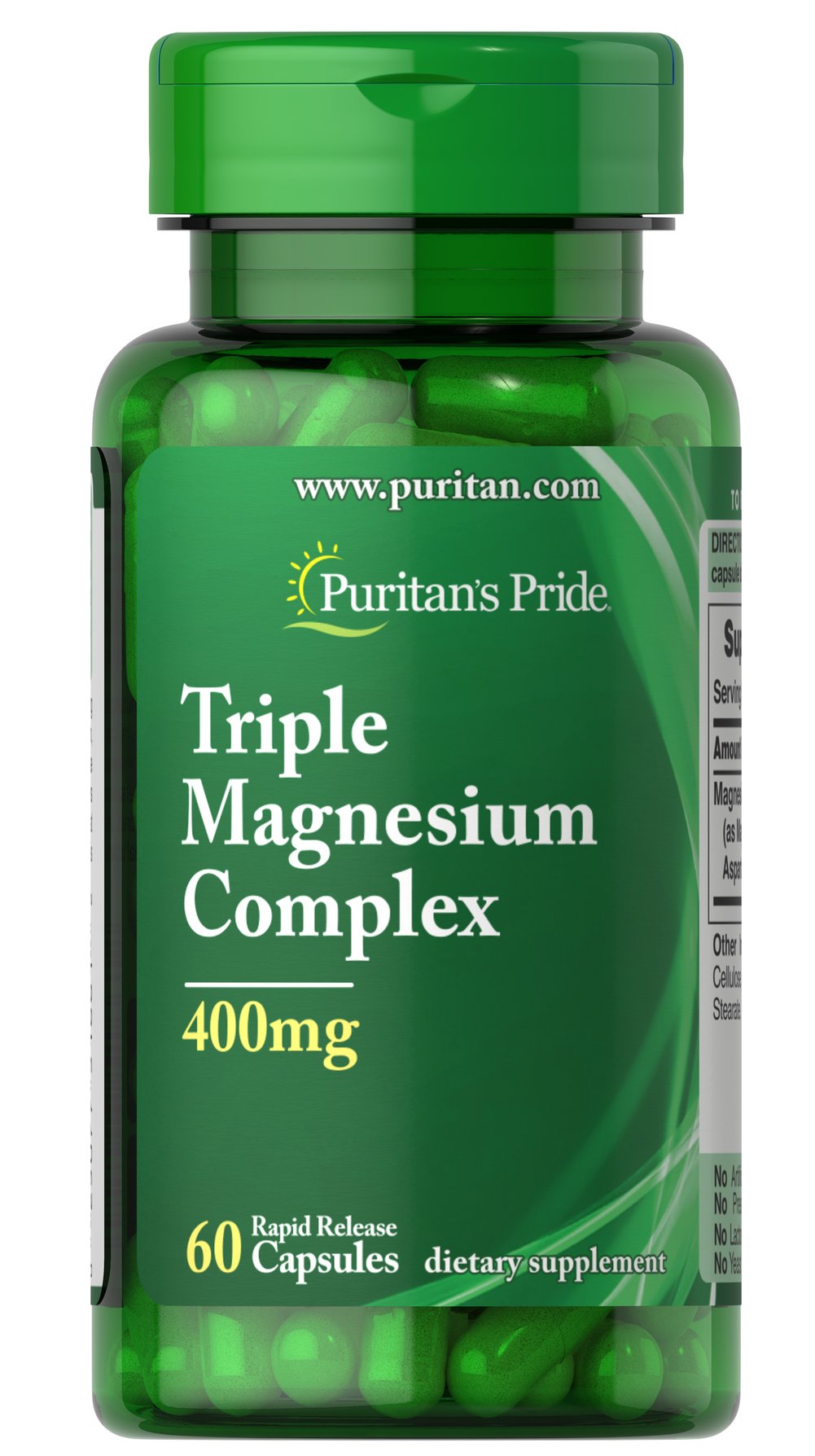 Магній Puritan's Pride потрійний комплекс Triple Magnesium Complex 400 мг, 60 капсул швидкого вивільнення (PTP-51661)