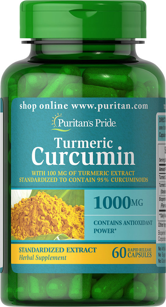 Куркумін і біоперін Puritan's Pride Turmeric Curcumin with Bioperine, 1000 мг (900 мг куркуми і 100 мг куркуміну), 60 капсул (PTP-78826)
