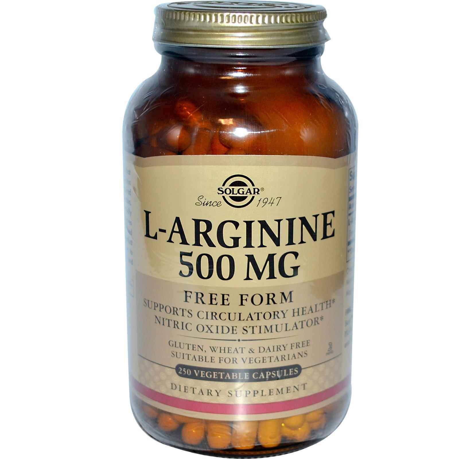 Аргінін Solgar L-Arginine вільна форма 500 мг, 250 вегетаріанських капсул (SOL-00142)