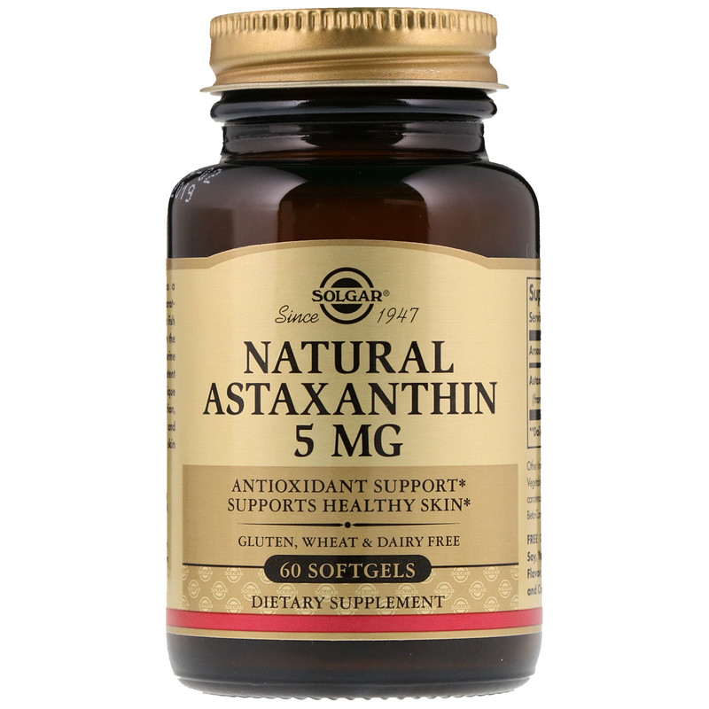 Астаксантин Solgar Astaxanthin 5 мг, 60 гелевих капсул (SOL-00071)