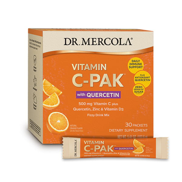 Вітамін С + цинк та вітамін D3 Dr. Mercola Vitamin C-PAK with Quercetin зі смаком апельсина 500 мг, 30 пакетиків (4.84 г кожний) (MCL-21020)