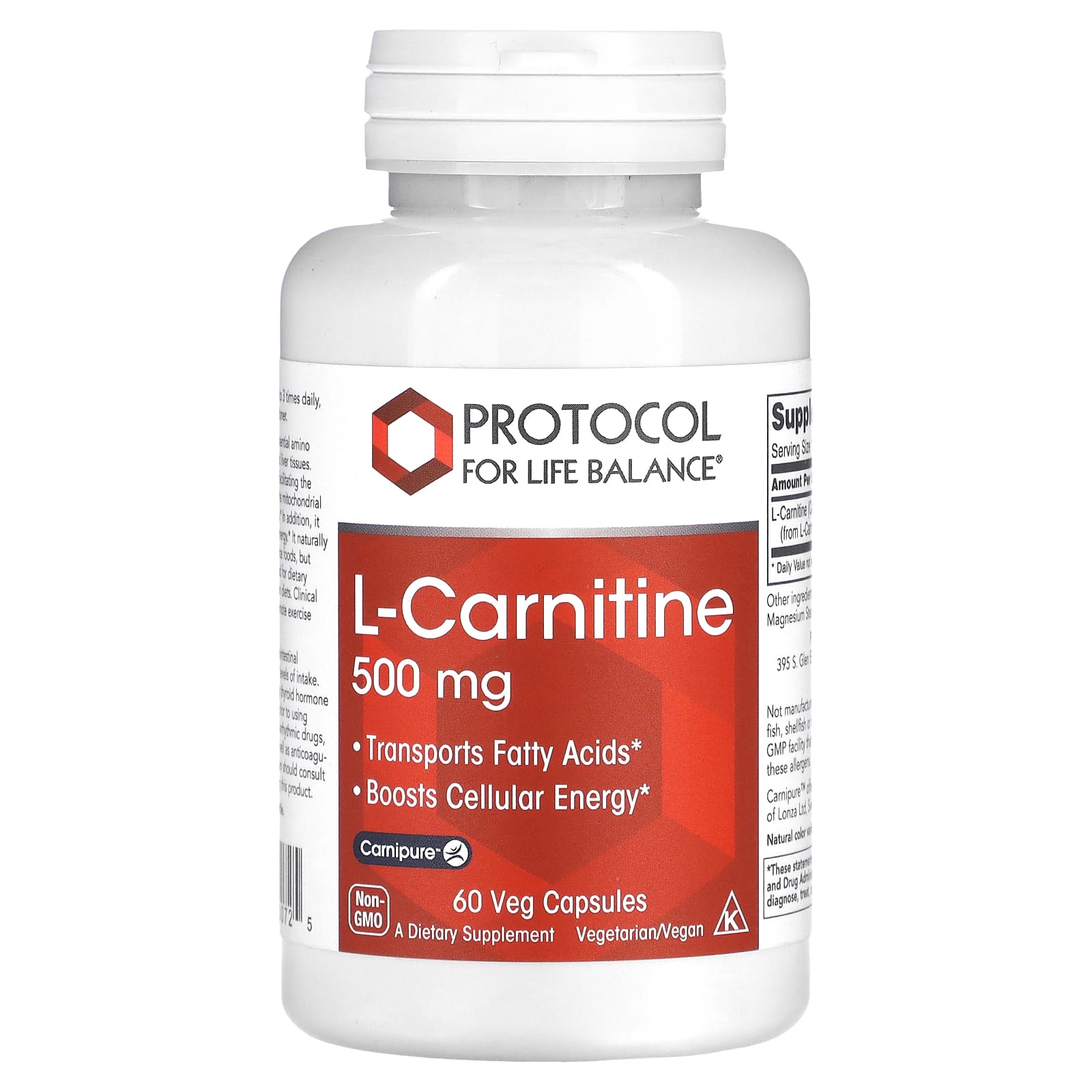 L-карнітин Protocol for Life Balance L-Carnitine 500 мг, 60 вегетаріанських капсул (PRT-10072)