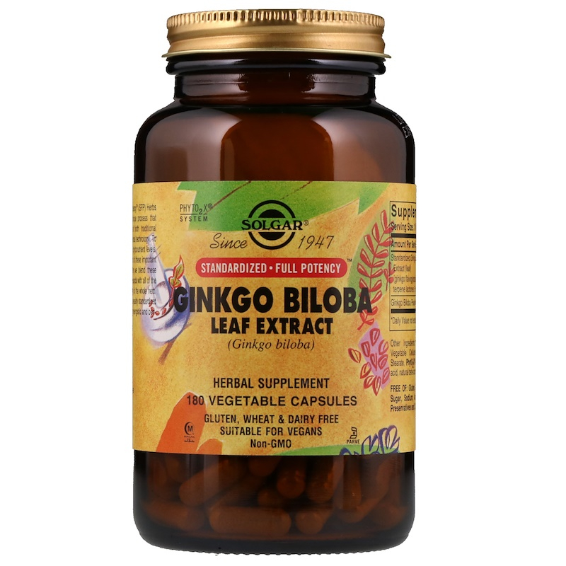 Гінкго Білоба Solgar Ginkgo Biloba екстракт листя, 180 вегетаріанських капсул (SOL-04132)