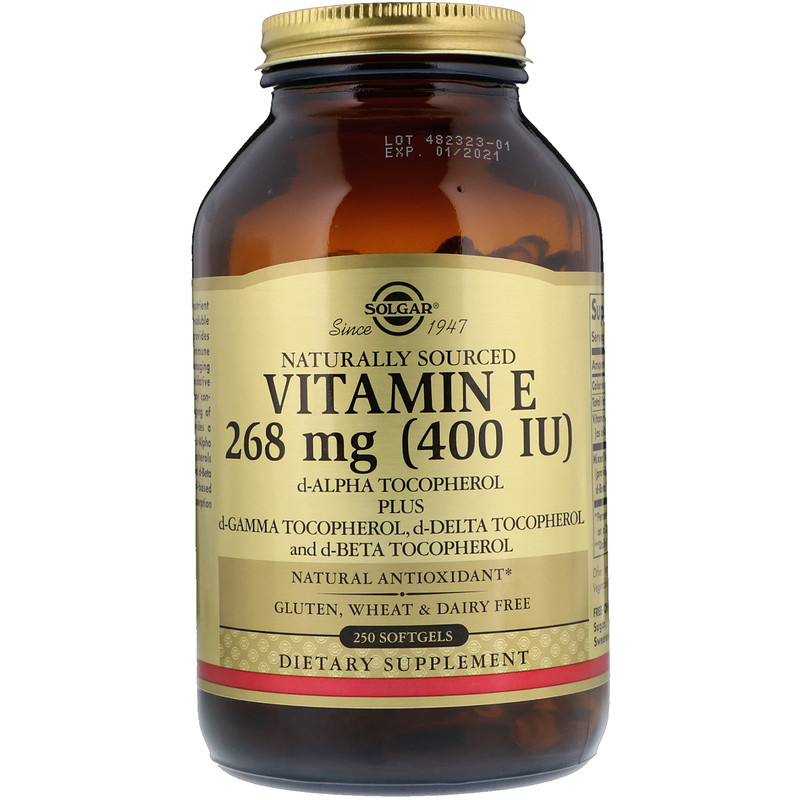 Вітамін Е Solgar Vitamin E натуральний 268 мг (400 МО), 250 гелевих капсул (SOL-03542)