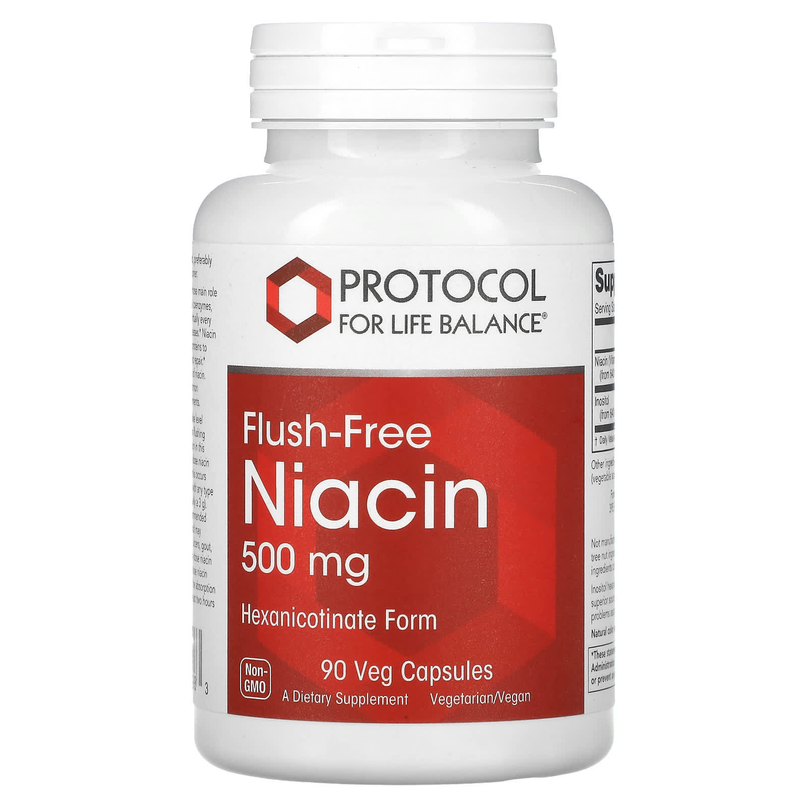 Ніацин без почервоніння Protocol for Life Balance Flush-Free Niacin 500 мг, 90 веганських капсул ( PRT-10498)
