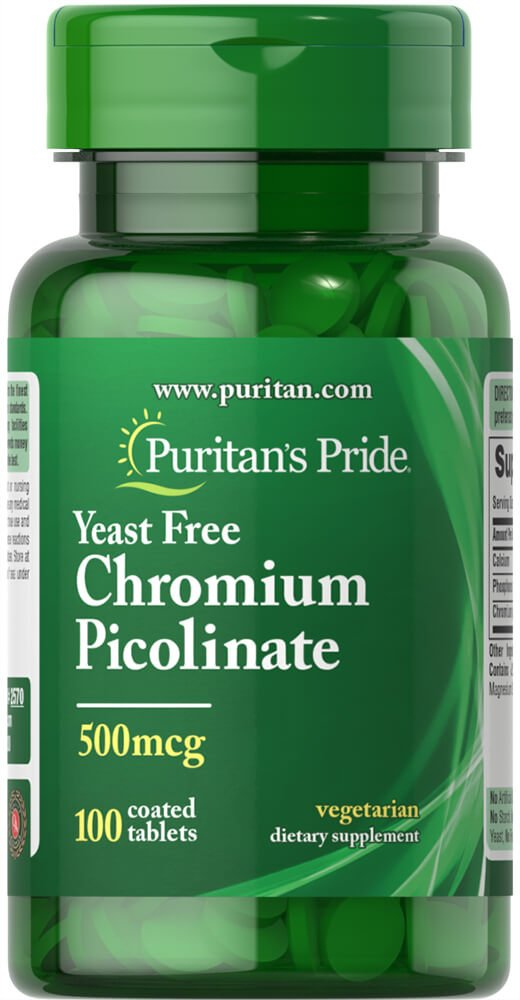 Піколінат хрому Puritan's Pride Chromium Picolinate без дріжджів 500 мкг, 100 таблеток (PTP-12570)