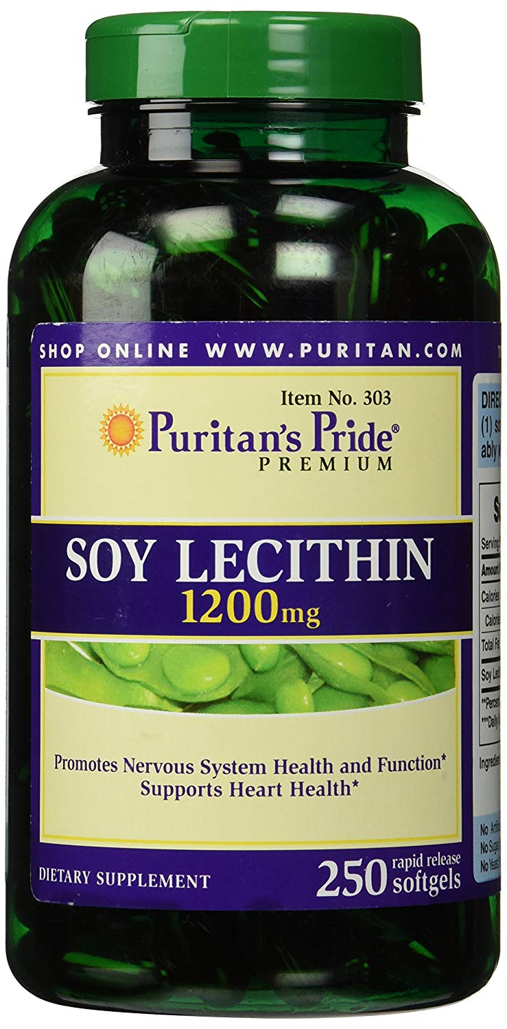 Лецитин із сої Puritan's Pride Soy Lecithin 1200 мг, 250 гелевих капсул (PTP-10303)