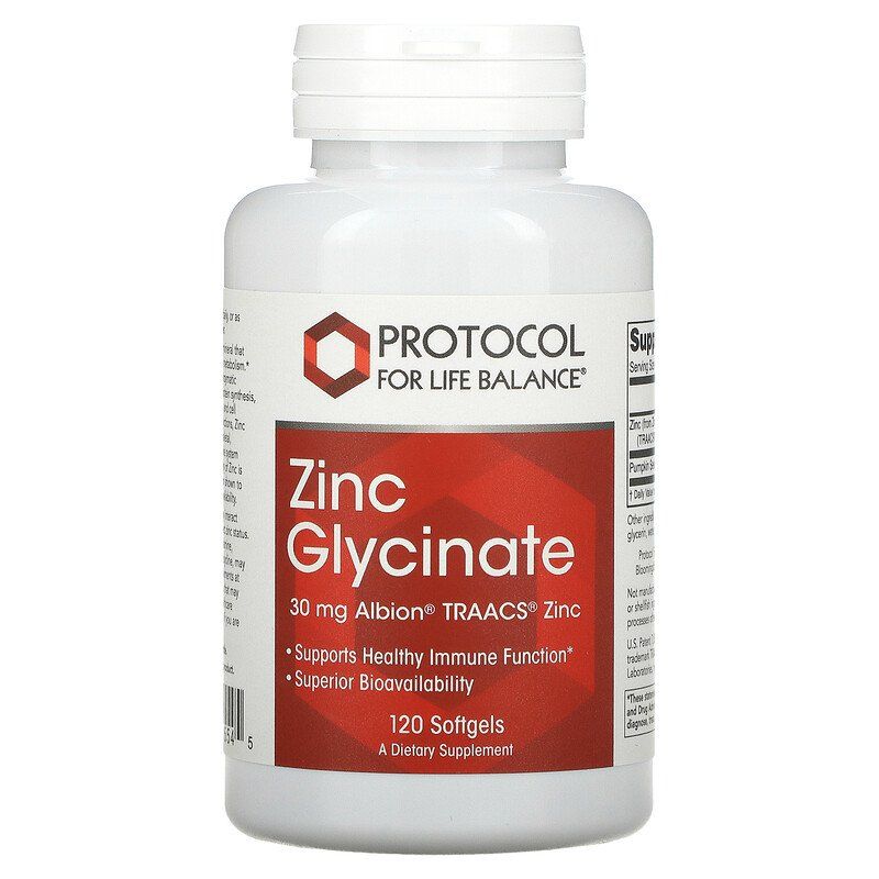 Гліцинат цинку Protocol for Life Balance Zinc Glycinate 30 мг, 120 гелевих капсул (PRT-11554)