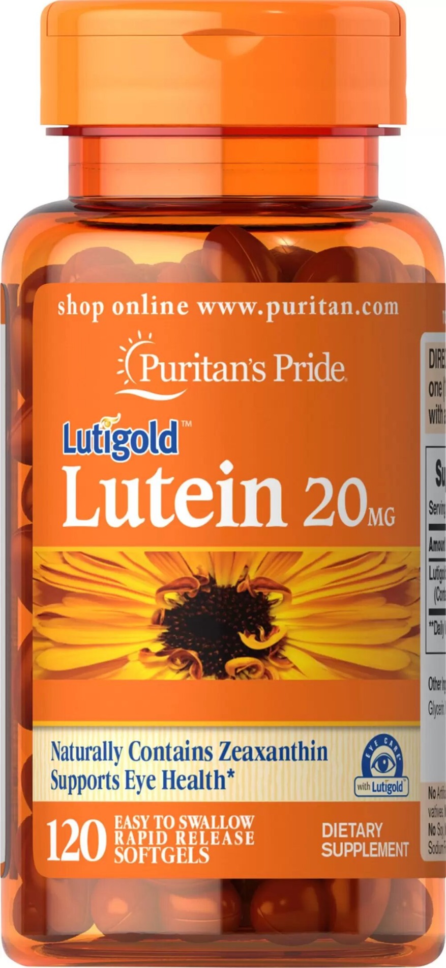 Лютеїн з зеаксантином Puritan's Pride Lutein 20 мг, 120 гелевих капсул (PTP-14904)