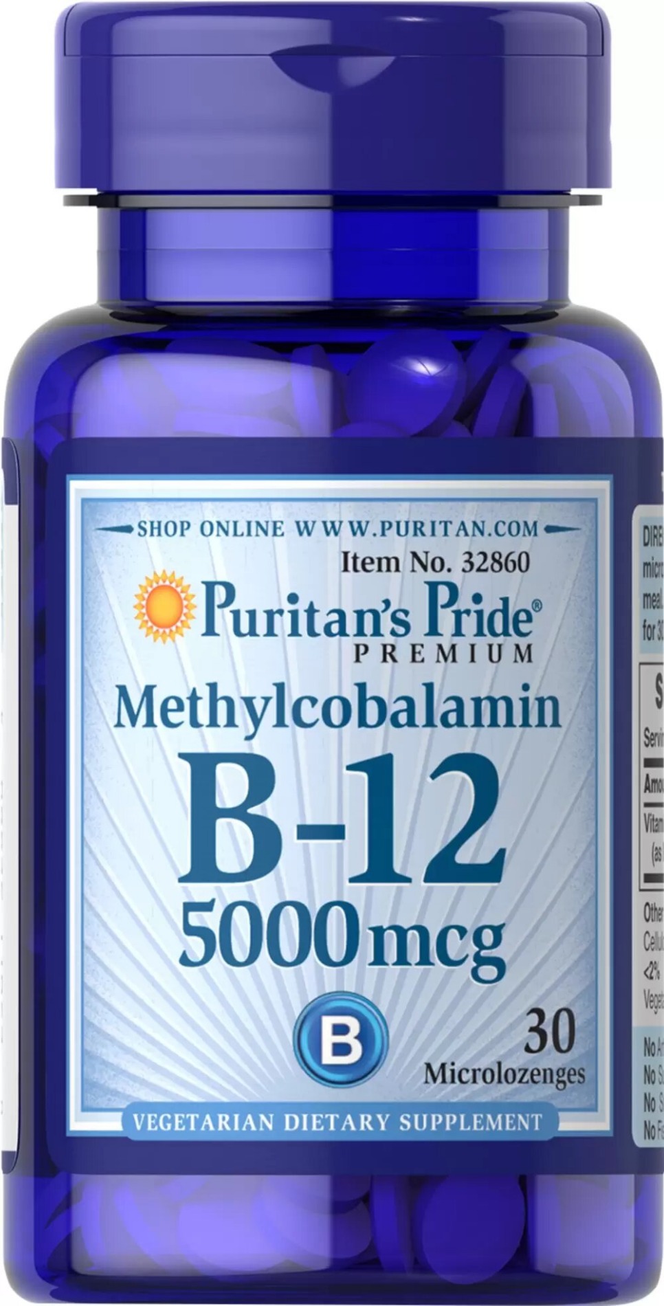 Вітамін В12 (метилкобаламін) Puritan's Pride Methylcobalamin Vitamin B-12 5000 мкг, 30 мініледенцов (PTP-32860)