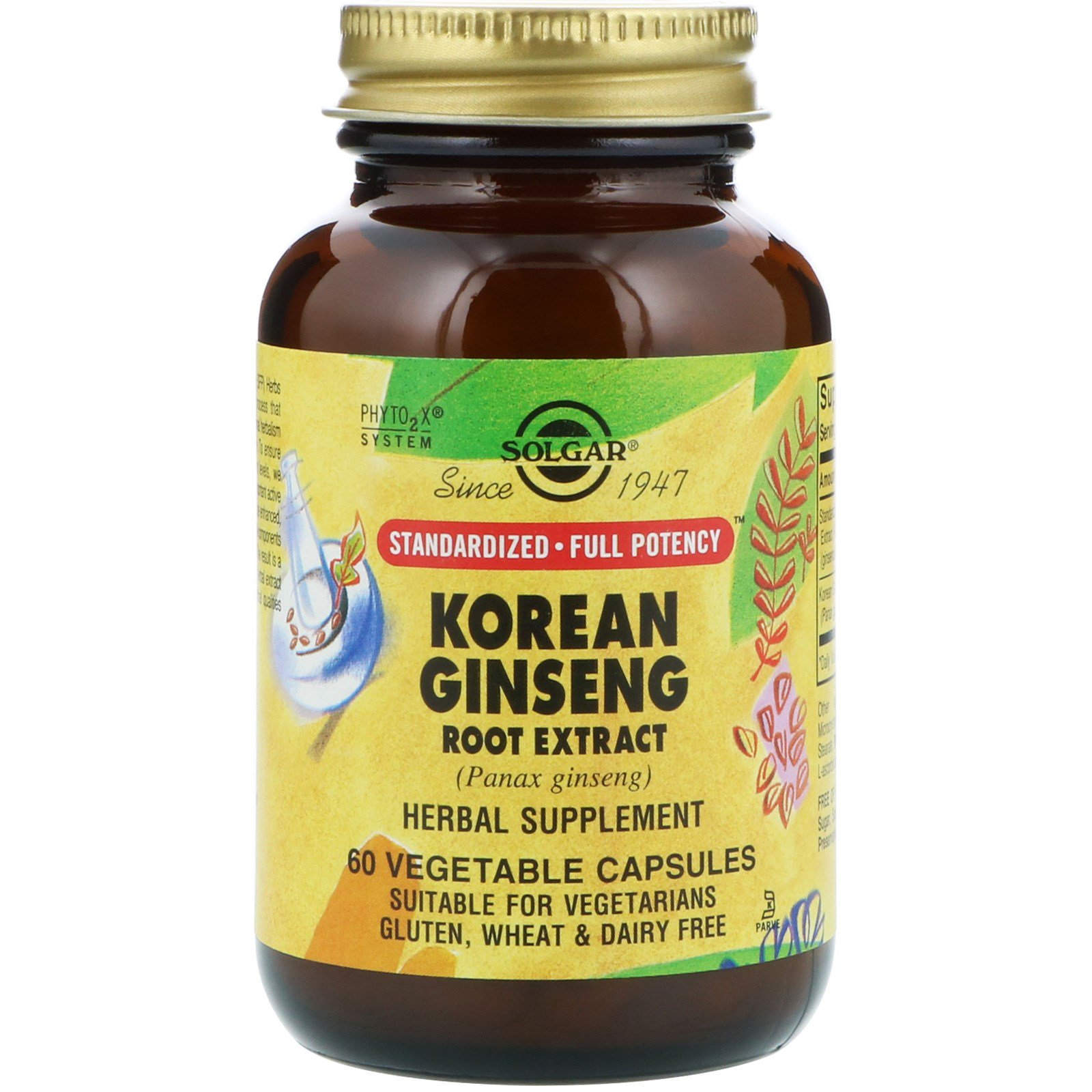 Женьшень корейський Solgar Korean Ginseng екстракт коріння, 60 вегетаріанських капсул (SOL-04138)