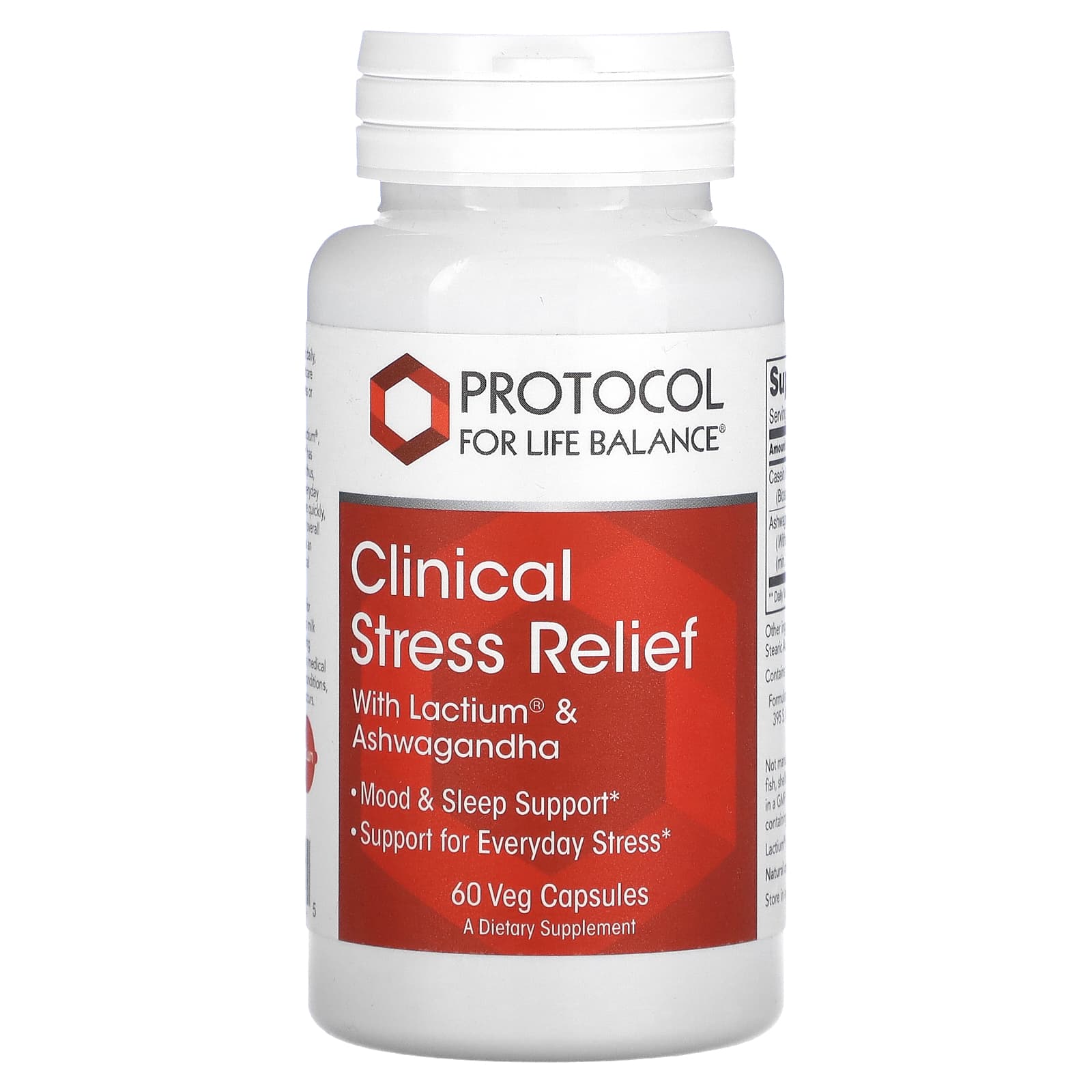 Ашваганда та Лактіум Protocol for Life Balance Clinical Stress Relief клінічне зняття стресу, 60 вегетаріанських капсул (PRT-12375)