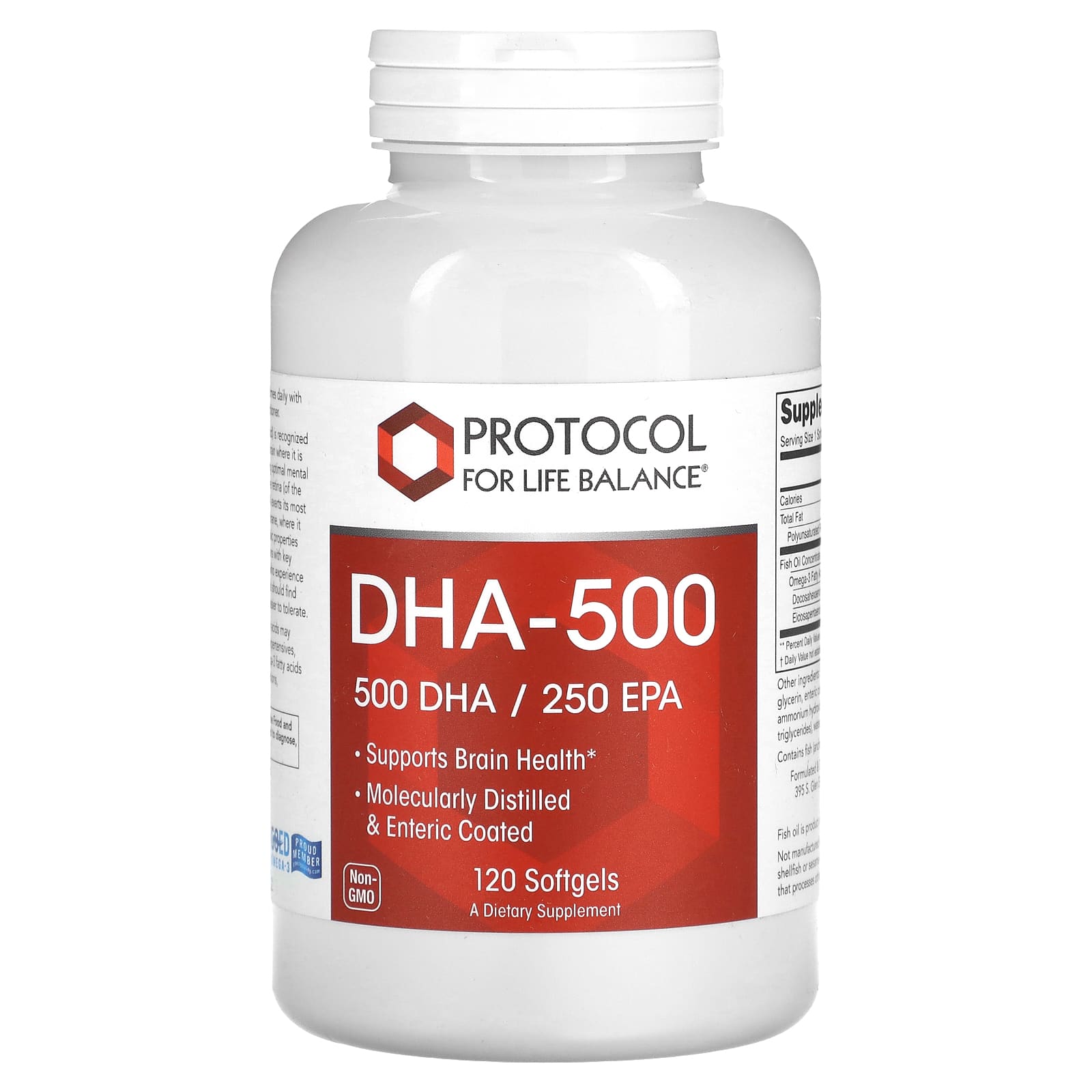 Докозагексаєнова кислота (ДГК) Protocol for Life Balance DHA-500 500 ДГК/250 ЕПК, 120 гелевих капсул (PRT-11612)