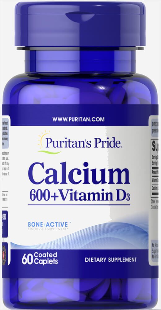 Кальцій карбонат + вітамін Д Puritan's Pride Calcium + Vitamin D 600 мг/125 МО, 60 капсул (PTP-14230)