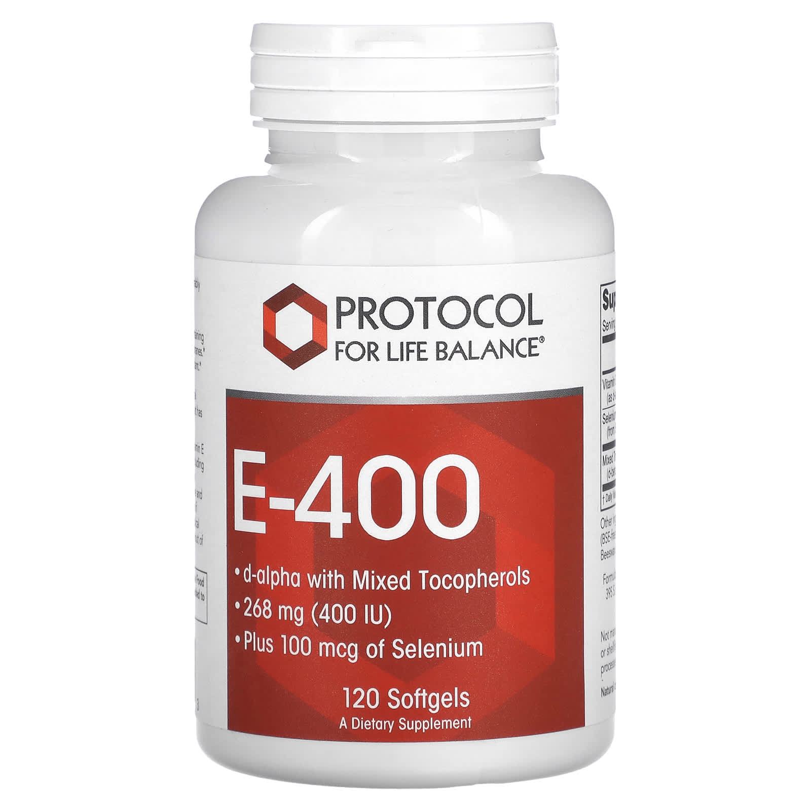 Вітамін Е Protocol for Life Balance E-400 змішані токофероли та селен 268 мг (400 МО), 120 гелевих капсул (PRT-10906)